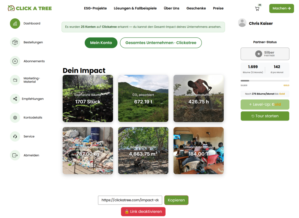 Firmengeschenke Weihnachten Screenshot Impact Dashboard Click A Tree Firmengeschenke Weihnachten,Firmengeschenke Weihnachten für Kunden,Weihnachtsgeschenke Mitarbeiter